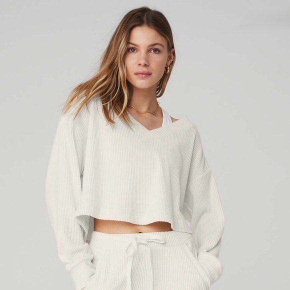 ALO Yoga Sweaters - ALO Muse V-Neck Pullover in Ivory